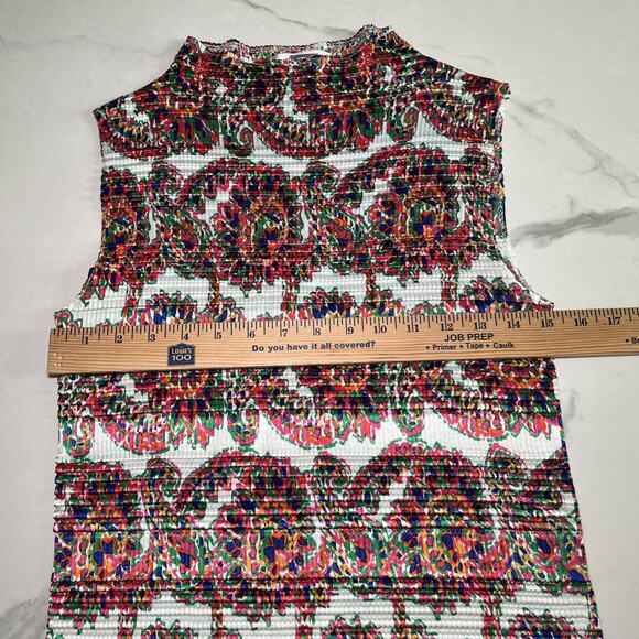 EK Designs Sleeveless Blouse Top Pleated Crepe Stretch Colorful Womens Size XL - Picture 4 of 8